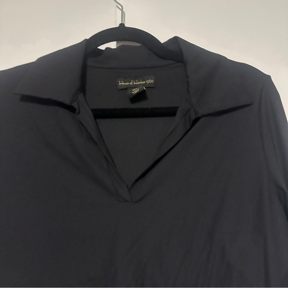 House of Harlow black ribbed bodysuit long sleeve collared collar Size L - Picture 3 of 7